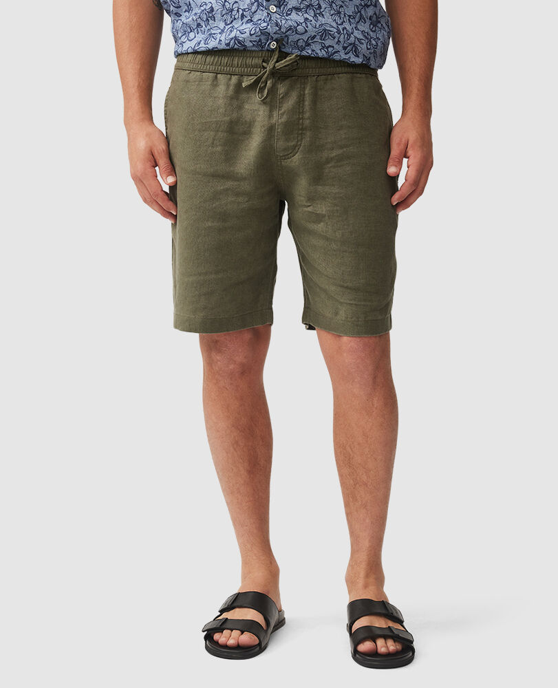 Linen 9" Resort Short, OLIVE, Front