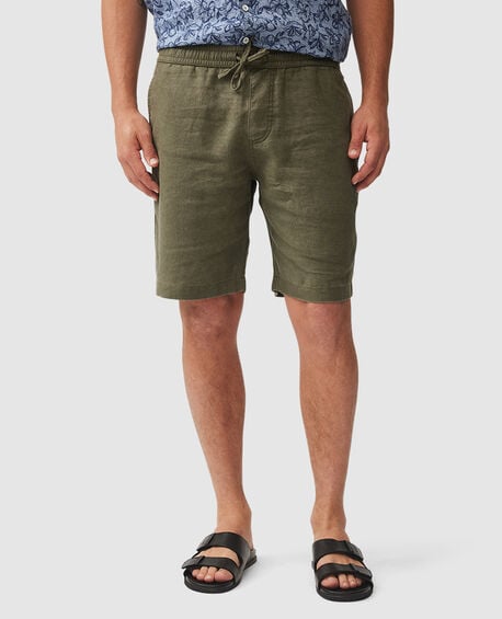Short en lin Resort, 23 cm, OLIVE