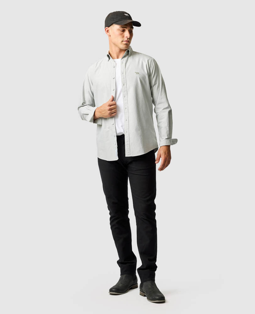 Chemise slim en coton oxford Gunn, EUCALYPTUS, Off Front