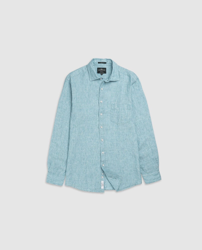 Chemise slim en lin Coromandel, BLEU SARCELLE DÉLAVÉ, Flat Lay