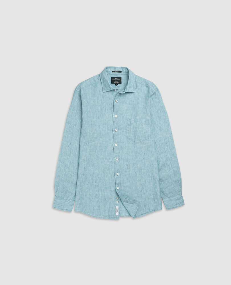 Chemise slim en lin Coromandel, BLEU SARCELLE DÉLAVÉ, Flat Lay