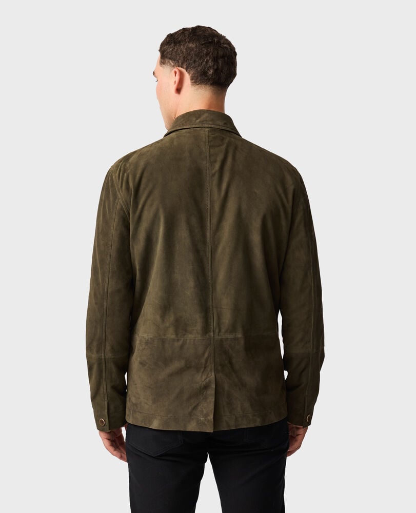 Somerset Leather Jacket, OLIVE, Back