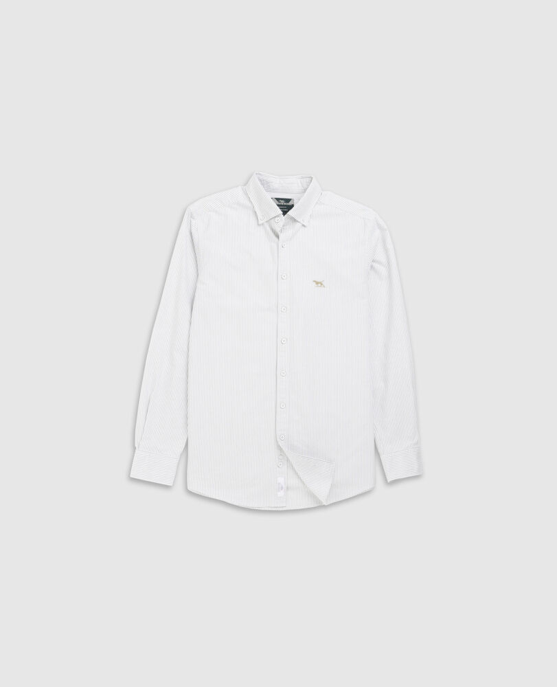 Chemise slim en coton oxford rayures Gunn, KAKI, Flat Lay