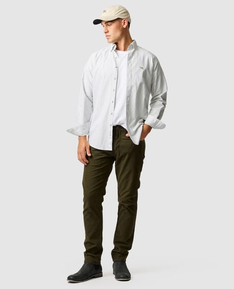 Chemise slim en coton oxford rayures Gunn, KAKI