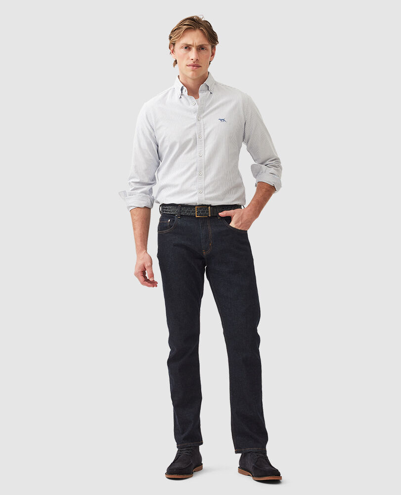 Gunn Oxford Stripe Sports Fit Shirt, HORIZON, Off Front