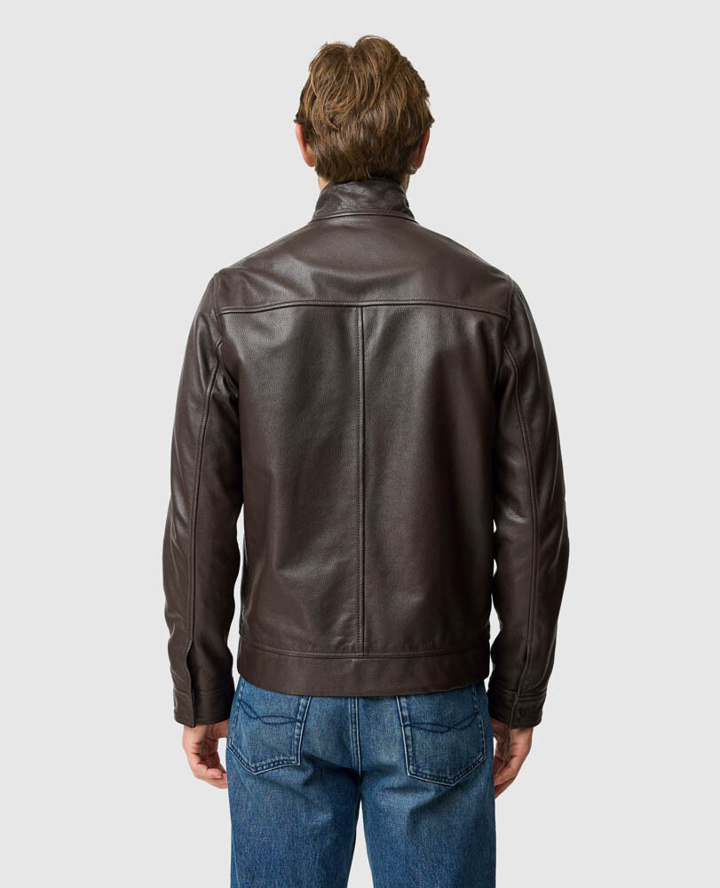 Canvastown Leather Jacket, ESPRESSO, Back