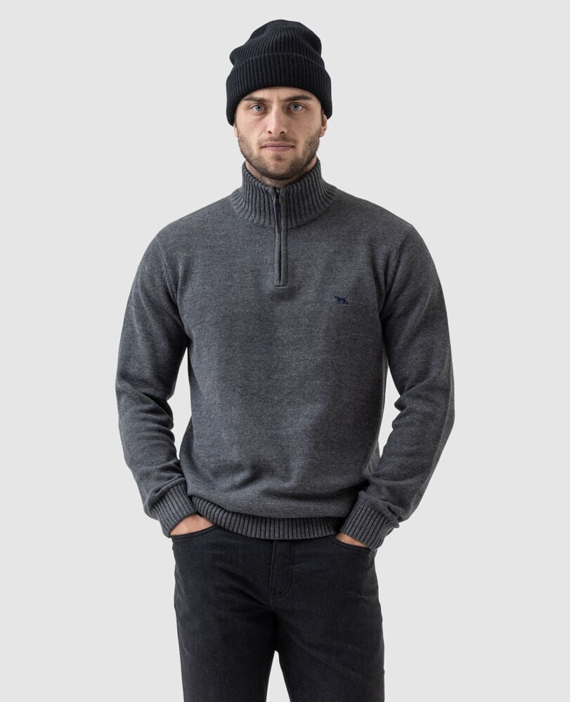 Merrick Bay 1/4 Zip Sweater, GRANITE, Front