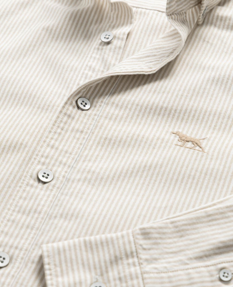 Gunn Oxford Stripe Sports Fit Shirt, NATURAL, Off Front