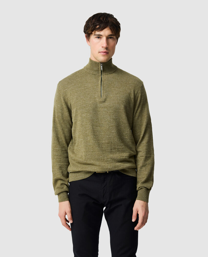 Fortrose 1/4 Zip Knit, OLIVE, Front