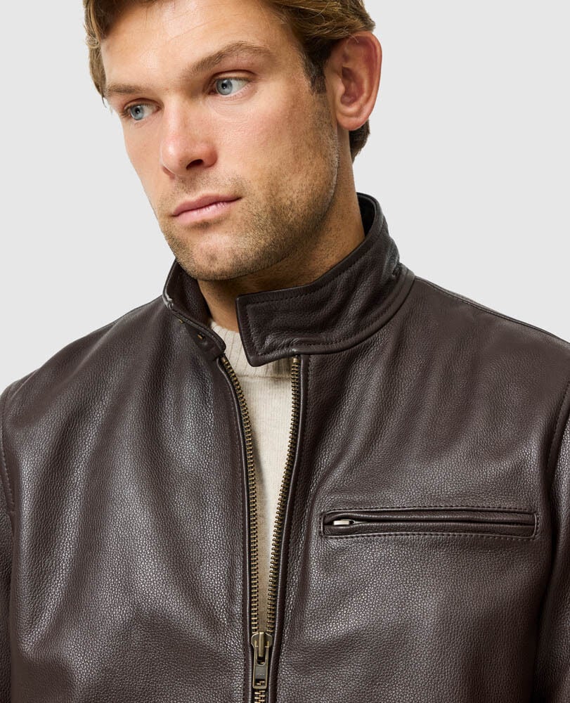 Canvastown Leather Jacket, ESPRESSO, Detail 3