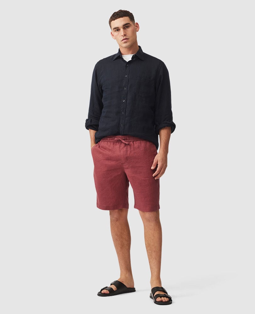 Linen 9" Resort Short, BERRY, Off Front