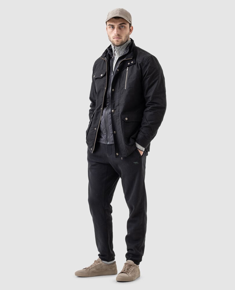 Harper Waxed Jacket, ONYX, Off Front