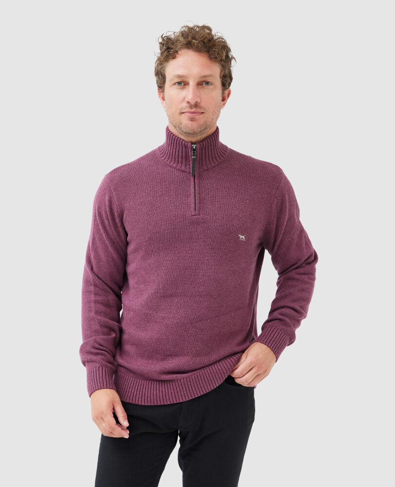 Merrick Bay 1/4 Zip Sweater, CRANBERRY, Front