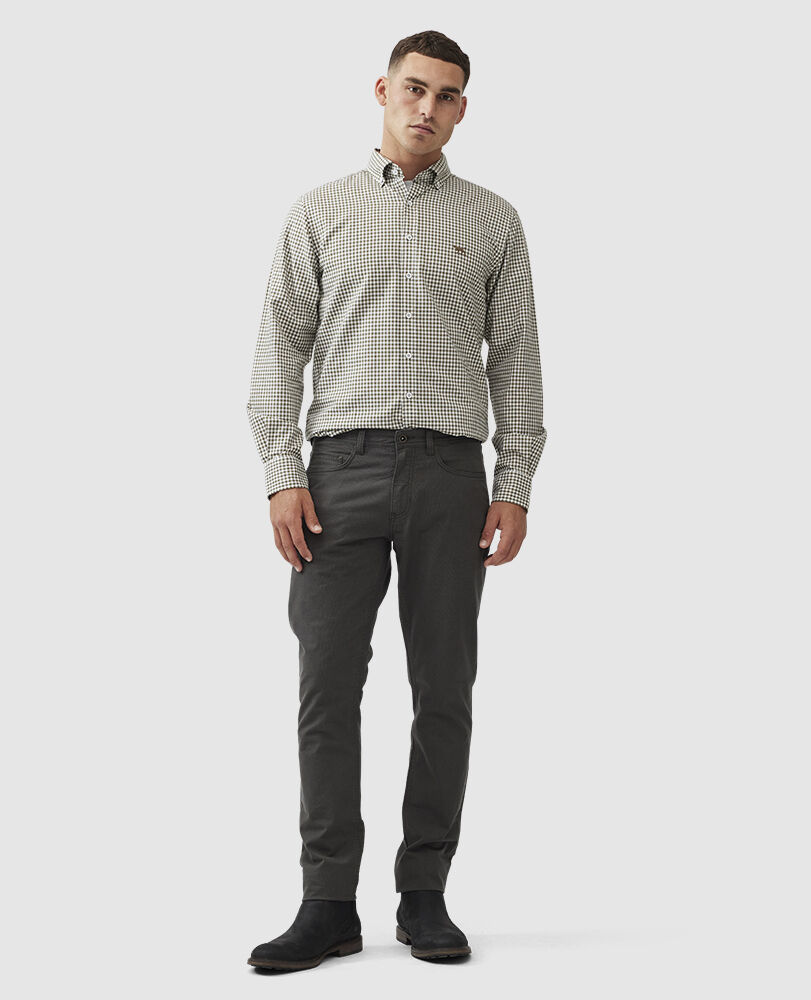 Gunn Check Oxford Sports Fit Shirt, LODEN, Off Front