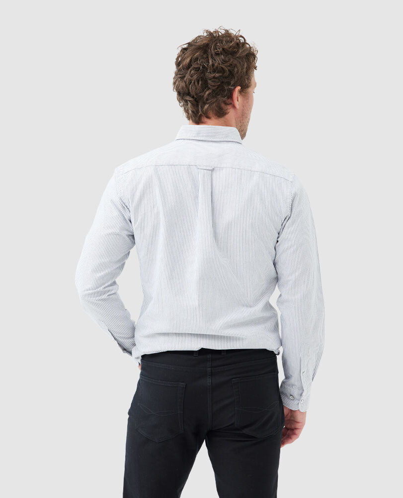 Gunn Oxford Stripe Sports Fit Shirt, GRANITE, Flat Lay