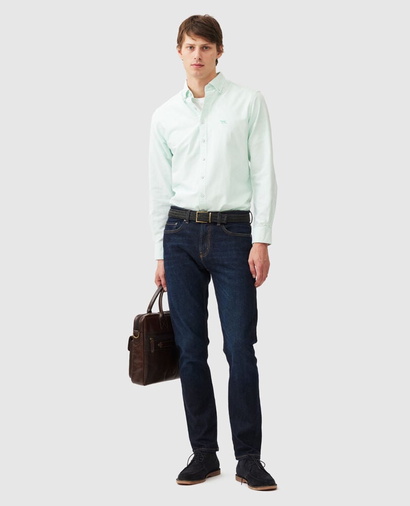 Chemise slim en coton oxford rayures Gunn, MENTHE VERTE, Off Front