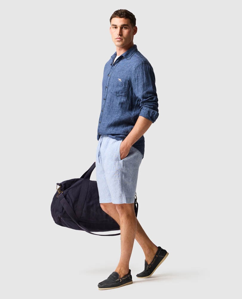 Linen 9" Resort Short, DENIM, Off Front