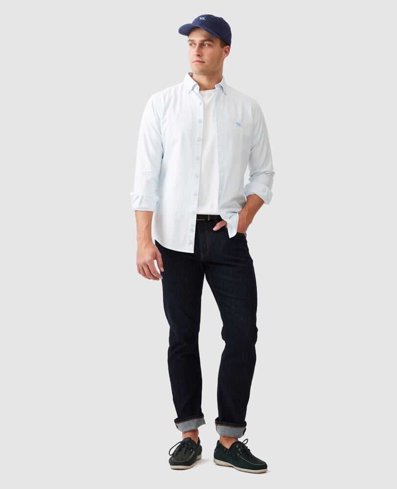 Gunn Oxford Stripe Sports Fit Shirt, CAPRI, Off Front