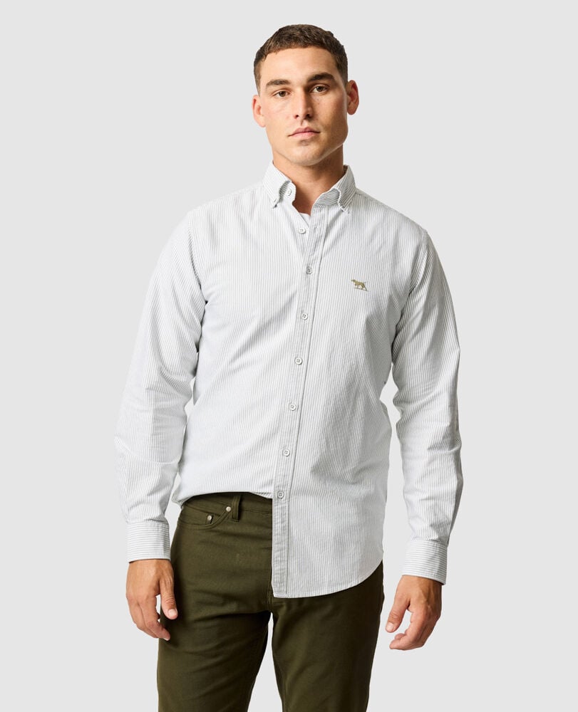 Gunn Oxford Stripe Sports Fit Shirt, KHAKI, Front