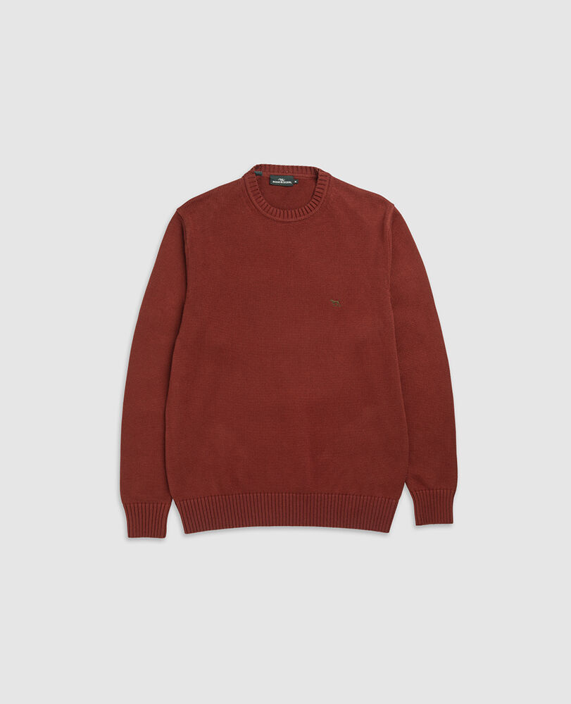 Gunn Crew Knit, RUST, Flat Lay