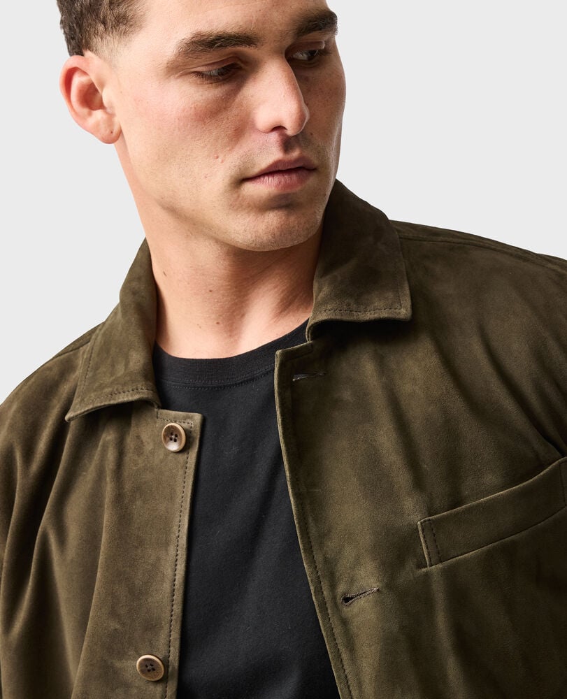 Somerset Leather Jacket, OLIVE, Detail 3