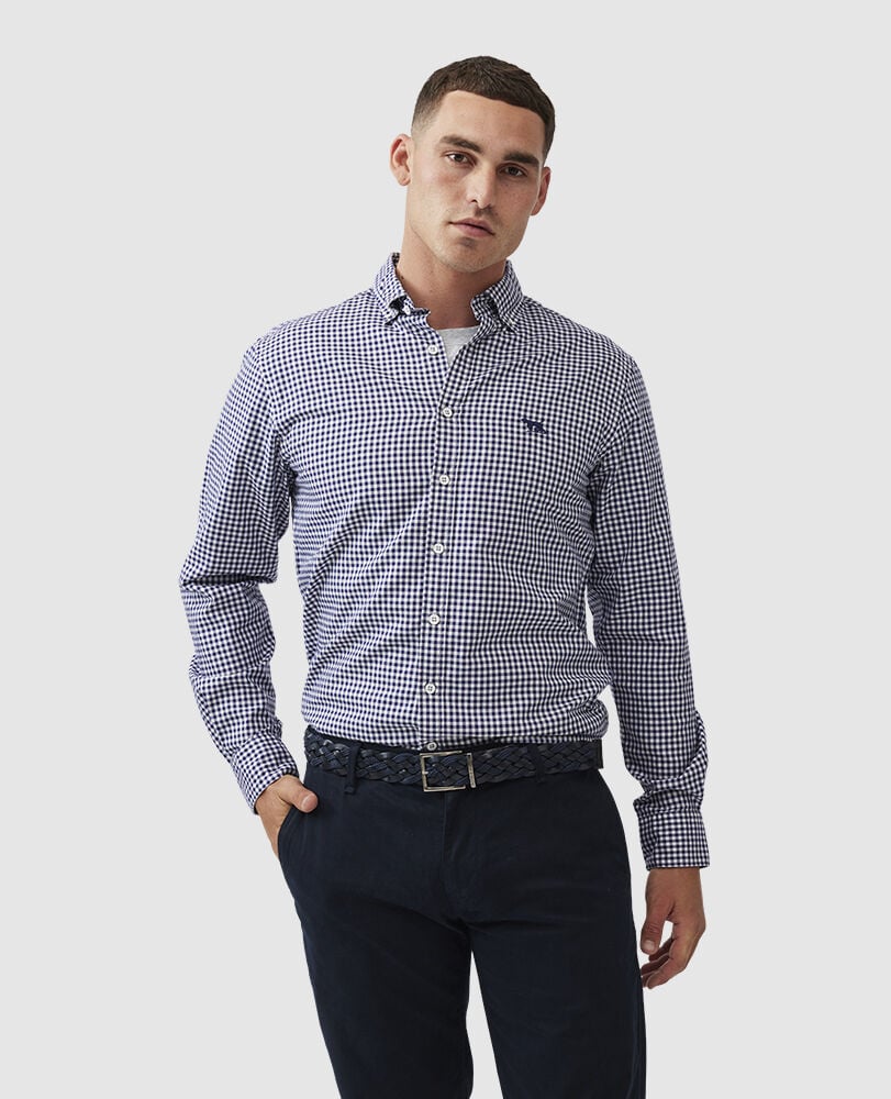 Gunn Check Oxford Sports Fit Shirt, SNOW, Front