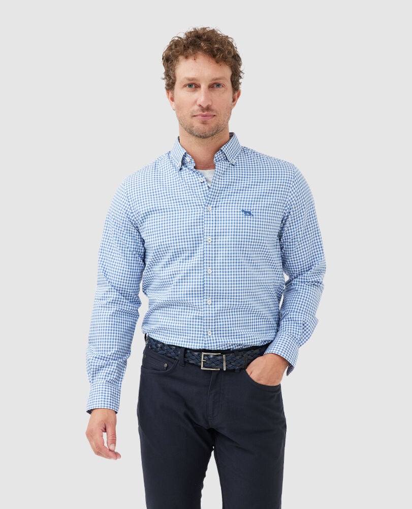 Gunn Check Oxford Sports Fit Shirt, SEA BLUE, Front