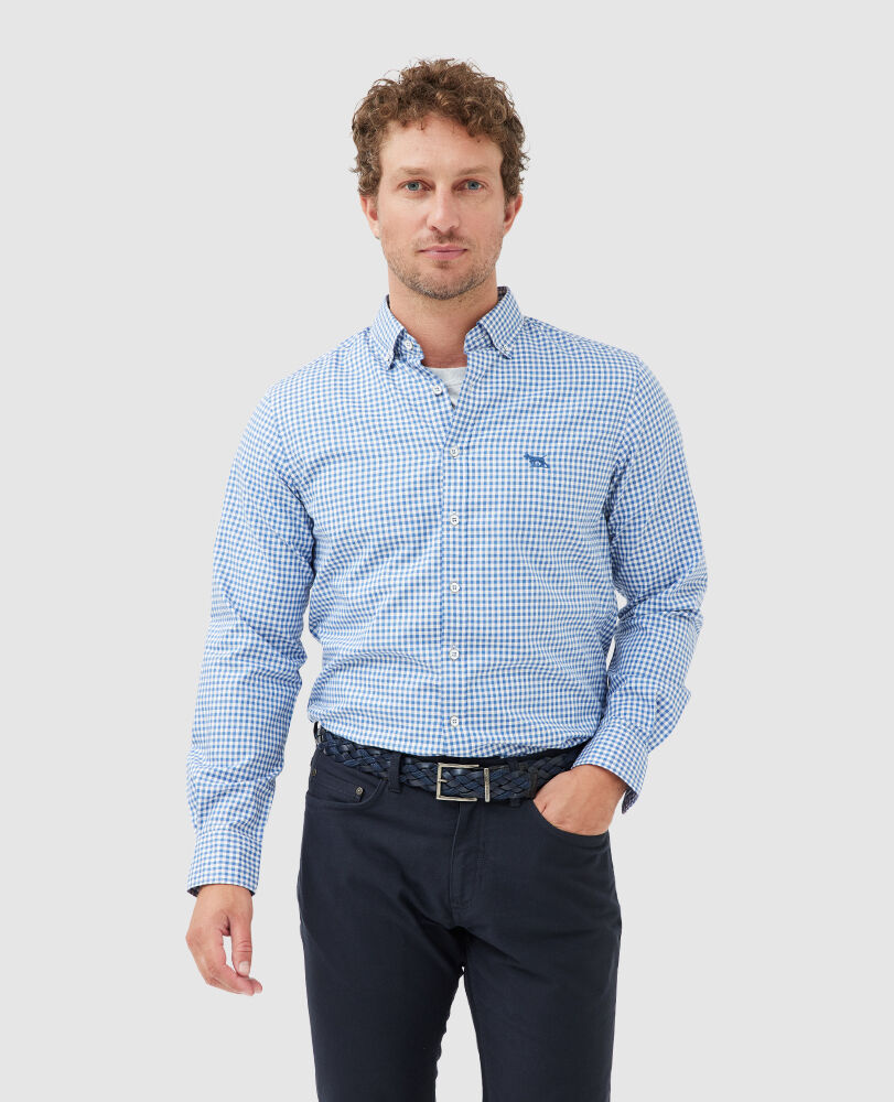 Gunn Check Oxford Sports Fit Shirt, SEA BLUE, Front