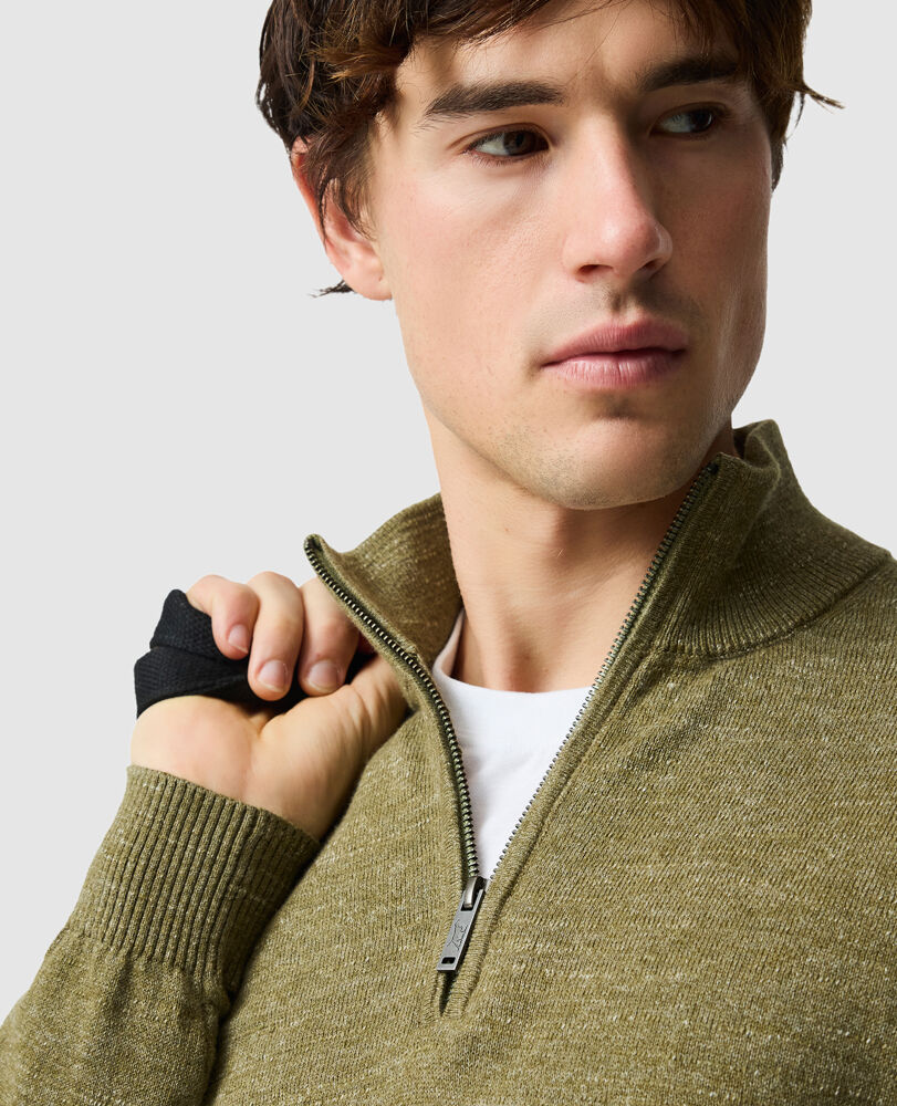 Fortrose 1/4 Zip Knit, OLIVE, Detail 3