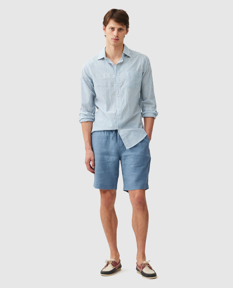 Linen 9" Resort Short, TEAL, Off Front