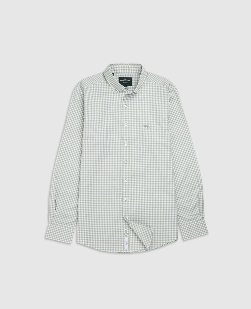 Chemise slim en coton oxford carreaux Gunn, DUSTY SAGE, Flat Lay