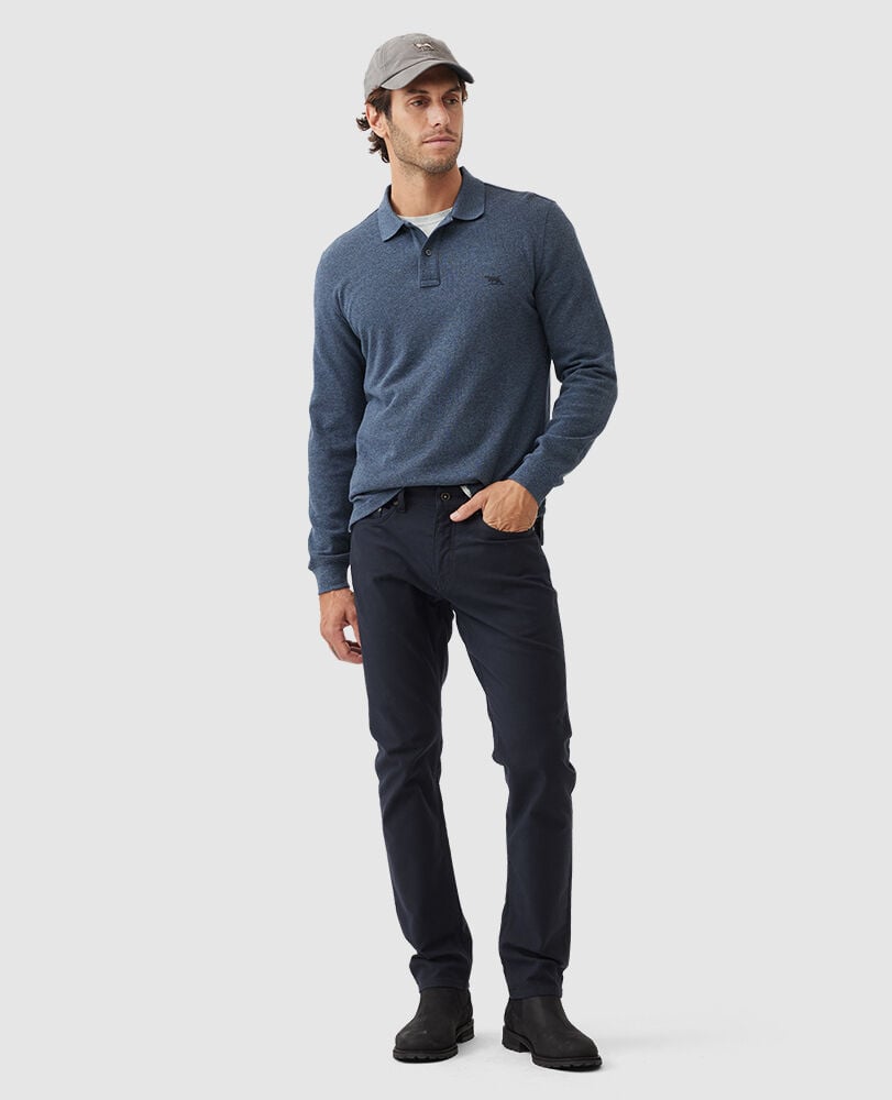 Long Sleeve Sports Fit Gunn Polo, MARINE, Off Front