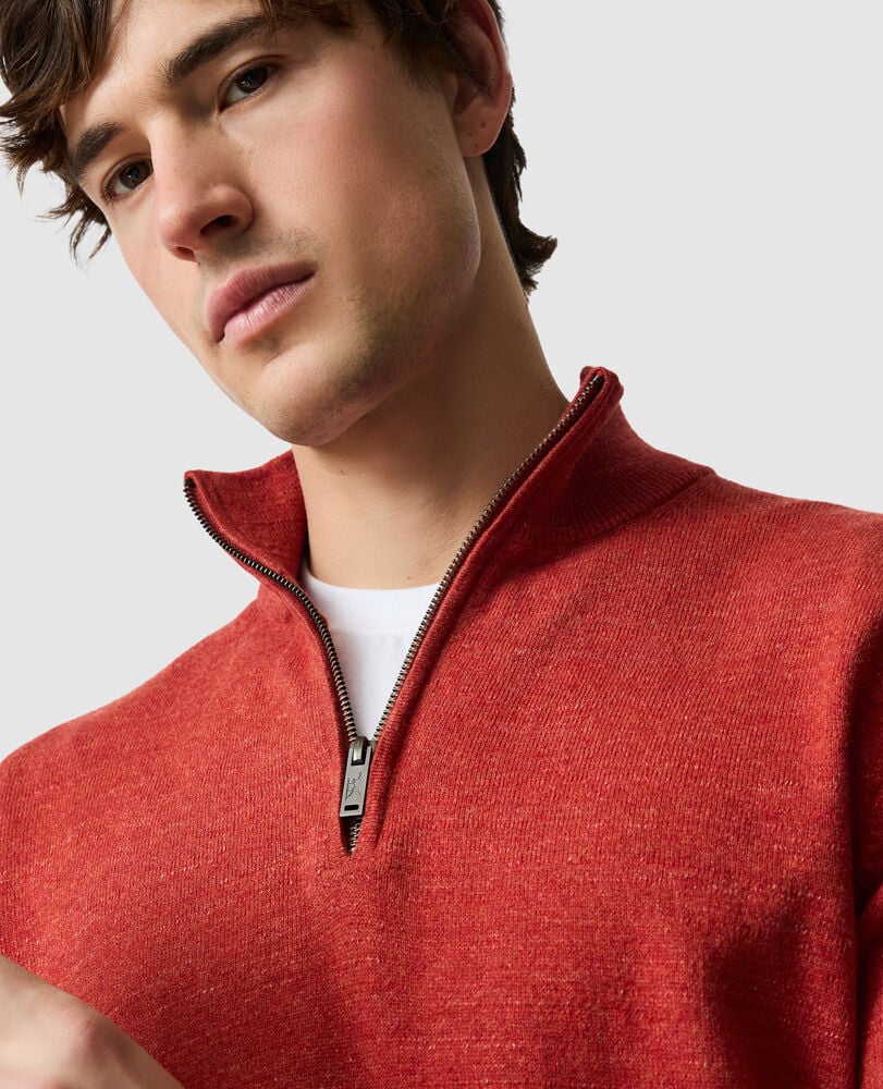 Fortrose 1/4 Zip Knit, BRICK, Detail 3
