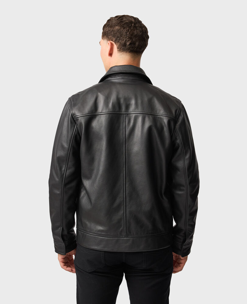 Haymarket Leather Jacket, ONYX, Off Front